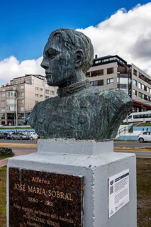 Jose Maria Sobral bronze bust in the harbour of Ushuaia, Argentina, South America