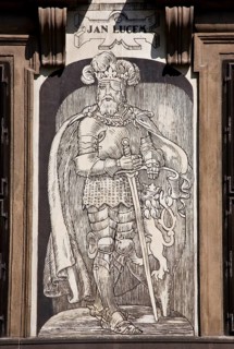 Czech Rep Plzen/Pilsen City Hall. Town hall facade sgraffito picture Jan Lucern