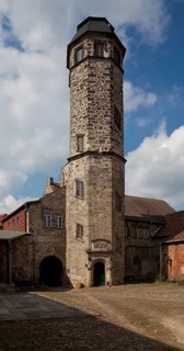 Ampfurth, stair tower. Bördekreis stair tower of the Ren. castle, extended in 1832 to accommodate a