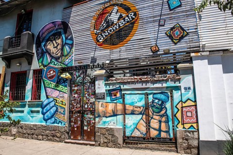 Graffiti art in the Bellavista neighbourhood, Santiago de Chile, Chile, South America