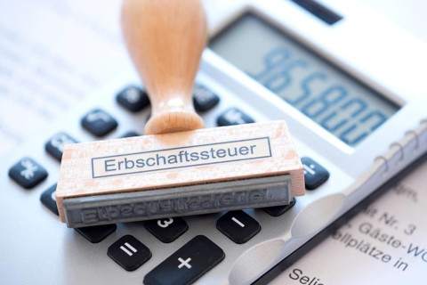Stamp with the inscription inheritance tax, tax revenue, inheritance, will, assets, taxation