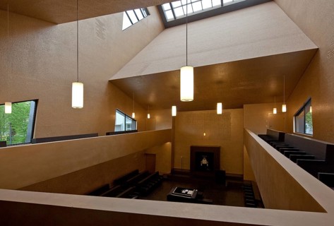 Built 2008-2010 by Manuel Herz, prayer hall View from the gallery to the east