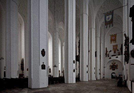 North aisle facing south-west with church flags and view into the nave, St., Sankt, Saint