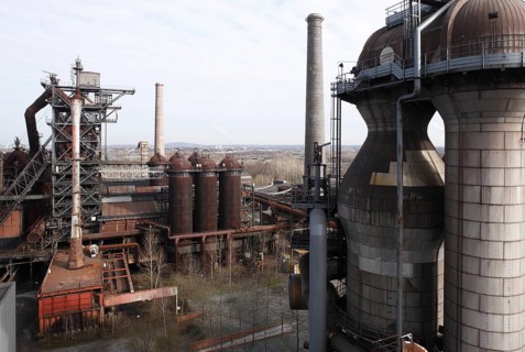 Former Thyssen AG steelworks, view from blast furnace 5 to Cowper plant and blast furnace 2