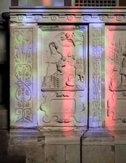 Luther city Eisleben, stone picture bible in the Annenkirche. Sog Stone Picture Bible 1585 by Hans