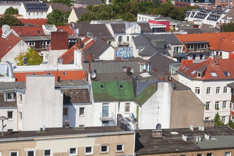 Residential building in the Karolinenviertel, aerial view, Hamburg, Germany, Europe