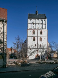 Borna. St Mary's Church. View of the tower. Borna near Leipzig City Church of St Mary late