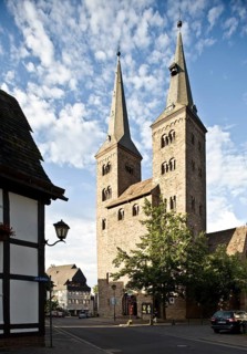 Höxter Kilianskirche. Towers from the south-west. Westwerk, Westwerk, St., Sankt, Saint