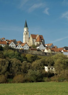 City wall with parish church from south-east, St., Sankt, Saint