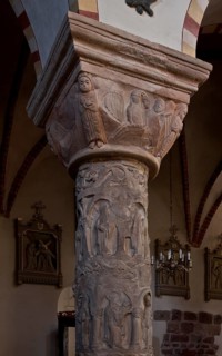South-east Romanesque column in the nave with personifications of the virtues, St., Sankt, Saint
