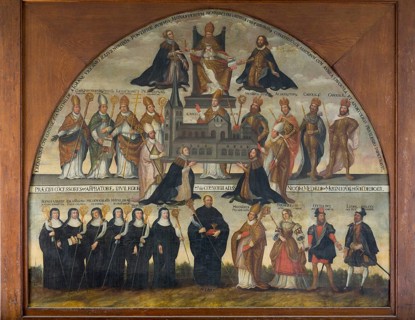 Brauweiler near Pulheim, St Nicholas' Abbey Church, tower hall, painting from 1657, donor couple