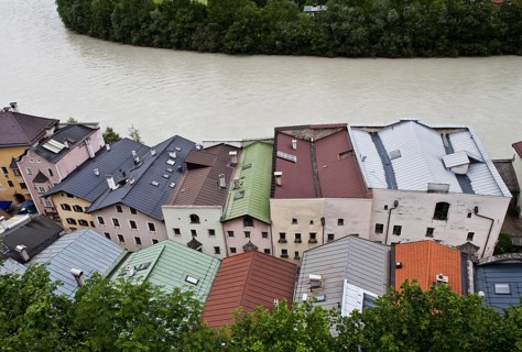 Austria Rattenberg in Tyrol View from the castle to the old town and the river Inn