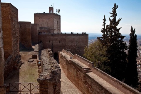 Alcazaba fortress, northern flank facing west, Torre de la Vela