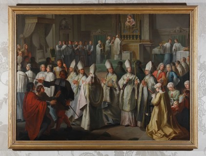 Clemens August Elector-Archbishop of Cologne gives his first episcopal blessing. Painting by
