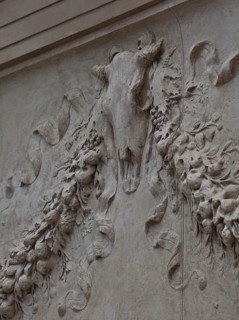 New museum building 2006 by Richard Meier, large hall with altar, relief with cattle skull and