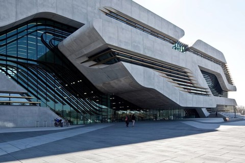 Montpellier, multi-purpose building PIERRESVIVES, built 2006-2012 by Zaha Hadid, main entrance side