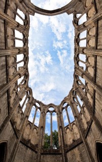 Cistercian abbey mid 13th century, church ruins choir, central view to the clerestory windows, St.,