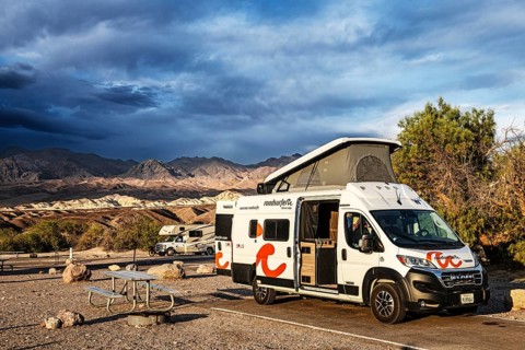 Motorhomes at the Furnace Creek Oasis Campground, Death Valley National Park, California, USA,