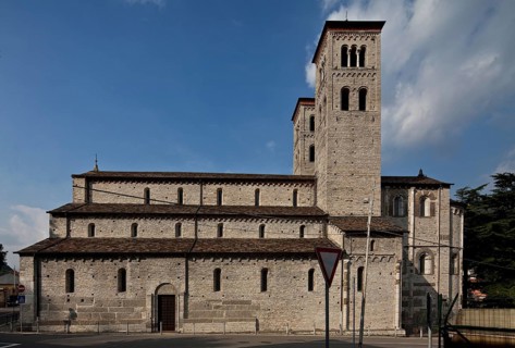 Italy Como Church of San Abbondio View from south with two-storey apse Choir and choir flank towers