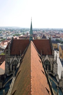 View from the west of the roofs of the Gothic cathedral and the old town, St., Sankt, Saint