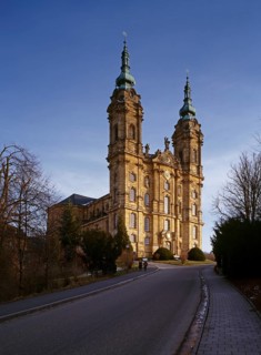 View from the north-west. The Vierzehnheiligen Basilica near Bad Staffelstein in the district of
