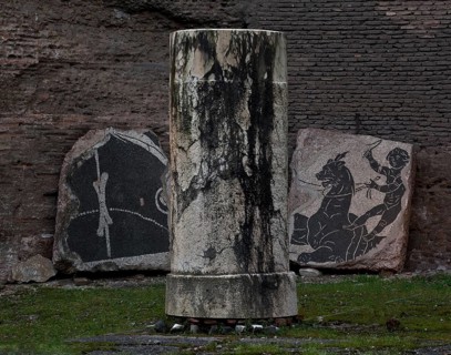 Mosaic fragments and column stump