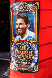 Lionel Messi on poster at El Caminito, La Boca, Buenos Aires, Argentina, South America