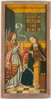 Panel of a winged altarpiece from St Catherine's Church, Lübeck, c. 1500, Annunciation to Mary, St,