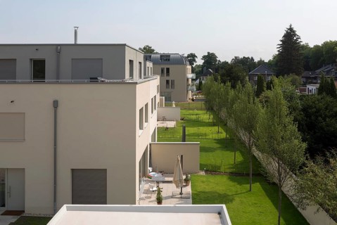 Krefeld, Rott housing estate, Reymann Architekten 2018, houses 5-1, garden side