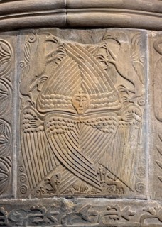 Gropina, Pieve San Pietro di Gropina, pulpit Relief of a seraphim and fantasy creatures
