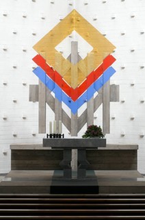 1966-1967 by Joachim G. Hanke, altar with apparent perspective effect, St., Sankt, Saint