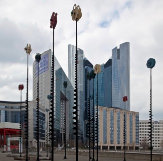 Objects by the Greek artist TAKIS to the west of the LA GRANDE ARCHE building