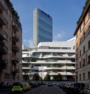 Zaha Hadid 2009-2013, seen from Piazza Elsa Morante, behind it Allianz Tower 2012-2015 Height 207 m