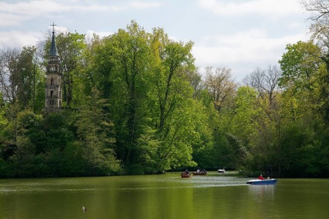 Boats on the lake near Monrepos Palace, Ludwigsburg, Stadtpark, park, Germany, Europe