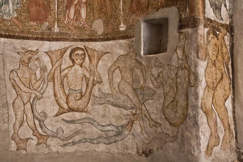 Italy S-Tyrol Tramin St Jakob in Kastellaz Apsis fresco Bestiary right section, St., Saint, Saint