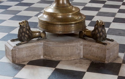 Candlestick, bronze lion, Saint, Saint