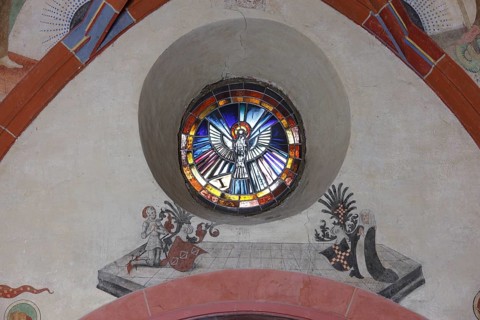 South aisle, frescoes in the 2nd bay, donor figures with coats of arms Church of St., Church of St