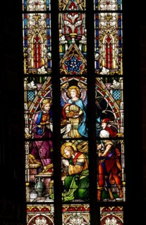 Glass centre in the choir, the beheading of John the Baptist, by Franz Zettler, Munich 1905, St.,