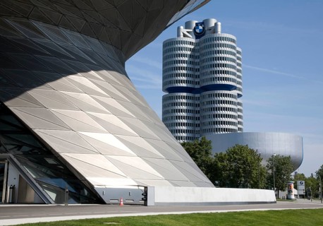BMW site, BMW Tower, BMW World by Coop Himmelb (l) au (2007) and BMW Tower by Karl Schwanzer (1972)