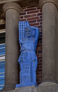 One of 16 expressionist façade figures made of blue ceramic 63989 Created in 1928 by Maximilian