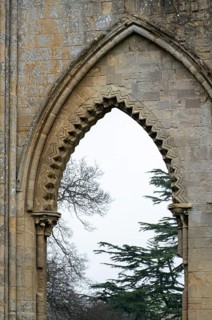 Glastonbury Abbey, monastery ruins, arch in the south aisle