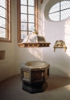 Schweinfurt, St Johannis. Baptismal font from 1367, St., Saint, Saint