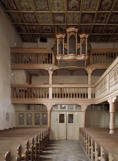 St Burkhard's cemetery church. View of the organ from 1751, made by Johann Rudolf Voit