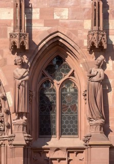 Basel, Cathedral (Basler Münster), west façade, Seducer (Prince of the World) and Foolish Maiden, c