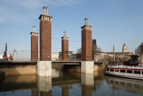 Duisburg, lifting bridge at the inland harbour