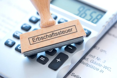 Stamp with the inscription inheritance tax, tax revenue, inheritance, will, assets, taxation