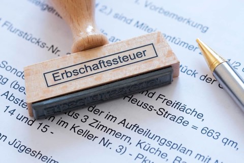 Stamp with the inscription inheritance tax, tax revenue, inheritance, will, assets, taxation