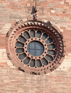 Basel, Cathedral (Basel Minster), north transept, wheel window (wheel of fortune, Rota Fortunae)