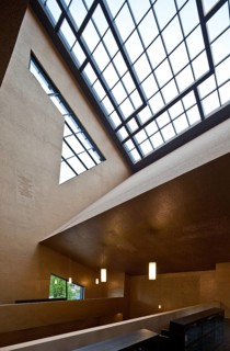 Built 2008-2010 by Manuel Herz, prayer hall View from the gallery to the skylight