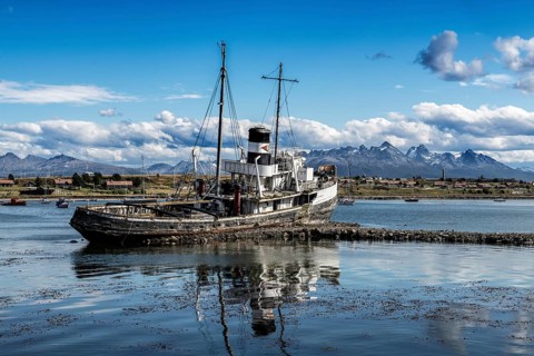 Old coal steamer in the harbour ofUshuaia, Argentina, South America